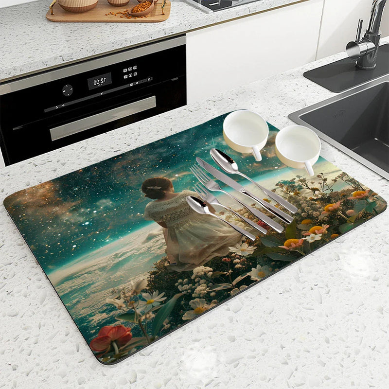 Axyaa Flower Plant Absorbent Drying Mat for Table Cup Drying Mats