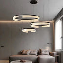 Axyaa Modern LED Circle Ring Chandelier, Black Metal Acrylic Shade, Home Decor Lighting