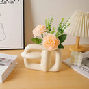 Minimalist Lines Ceramic Vase Desk Decor by Axyaa for Modern Floral Arrangements