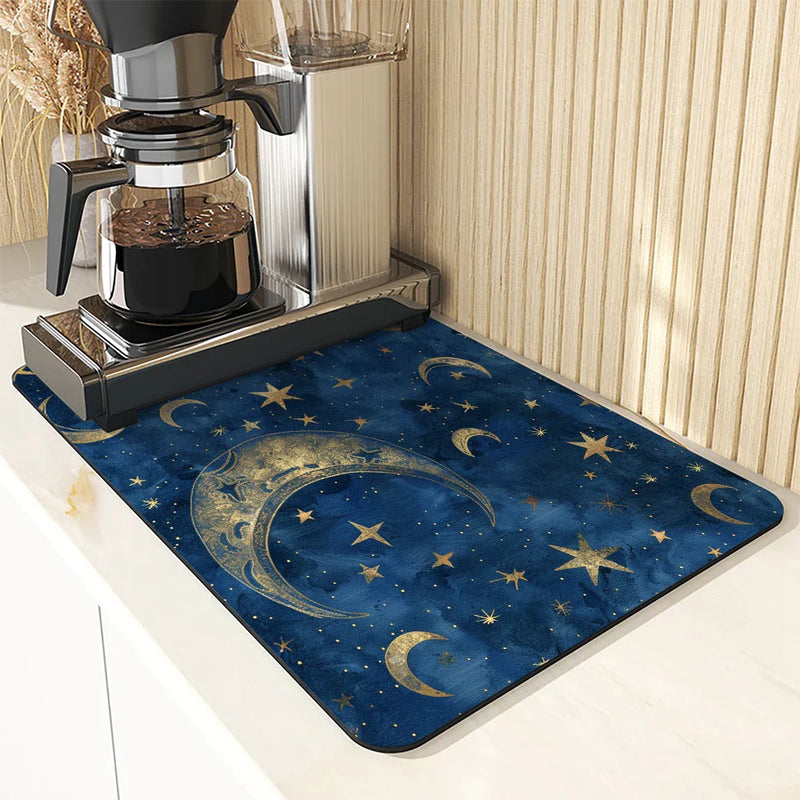Axyaa Diatom Kitchen Drain Pads: Absorbent, Stars and Moons, Coffee Machine Mat
