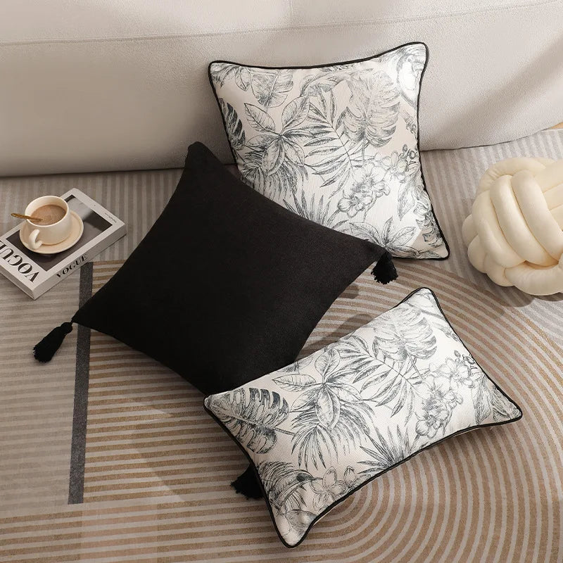 Luxurious Tassel Pillowcase with French Print & Black and White Style by Axyaa