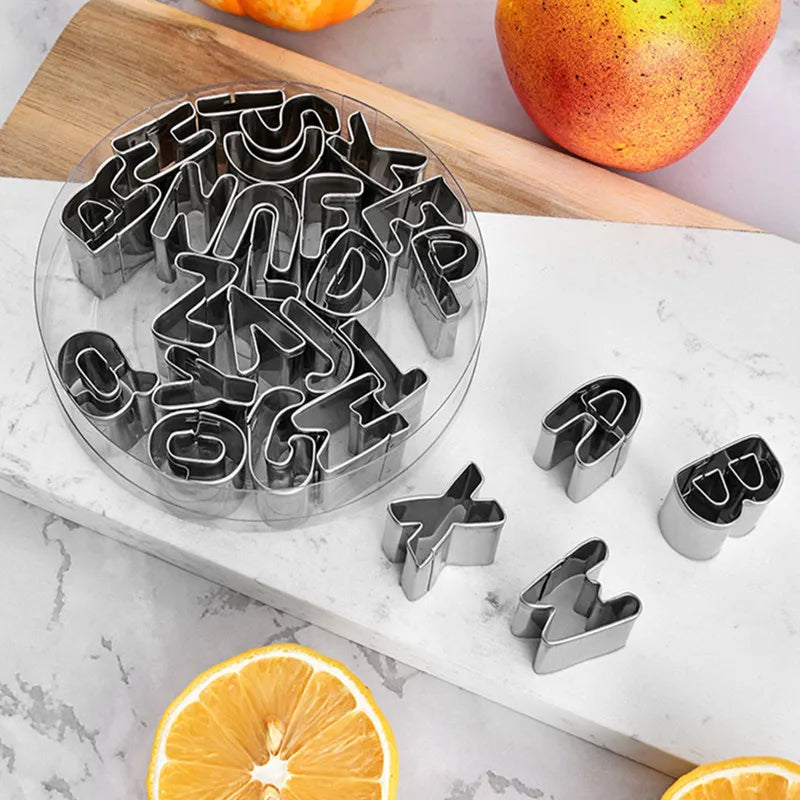 Axyaa Alphanumeric Cookie Mold Set: Stainless Steel Bakeware for DIY Baking & Dessert Decorating