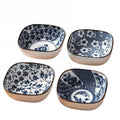 Axyaa Square Blue & White Porcelain Sushi Plates Set & Sauce Bowls