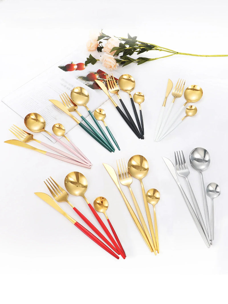 Axyaa 4-Piece Black Gold Stainless Steel Cutlery Set
