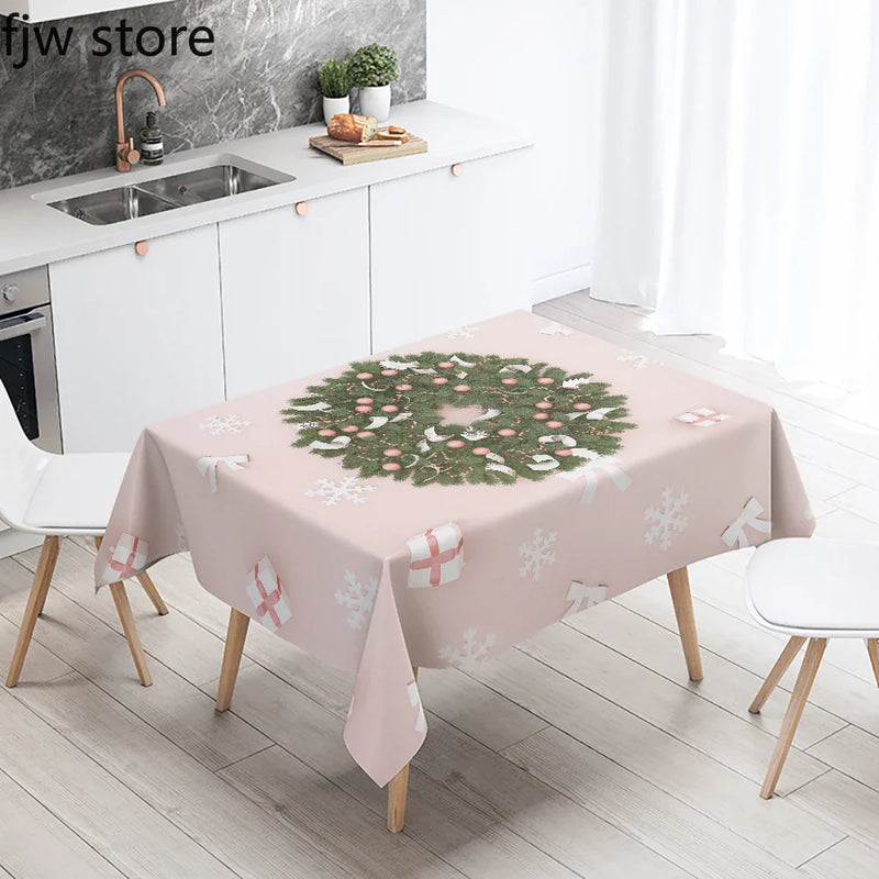 Axyaa Christmas Wreath Tree Tablecloth for Wedding Party Home Decoration