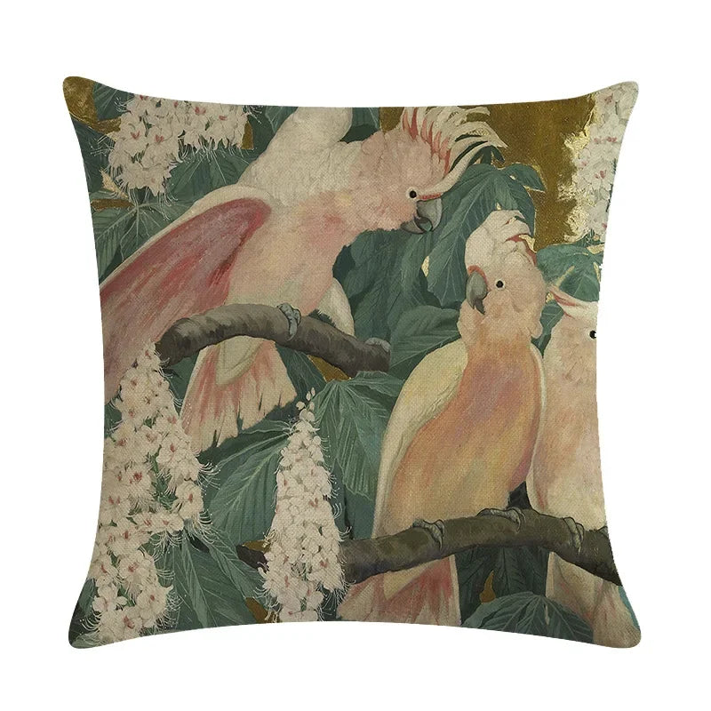 Luxury Bird Cotton Linen Cushion Cover by Axyaa for Home Decor