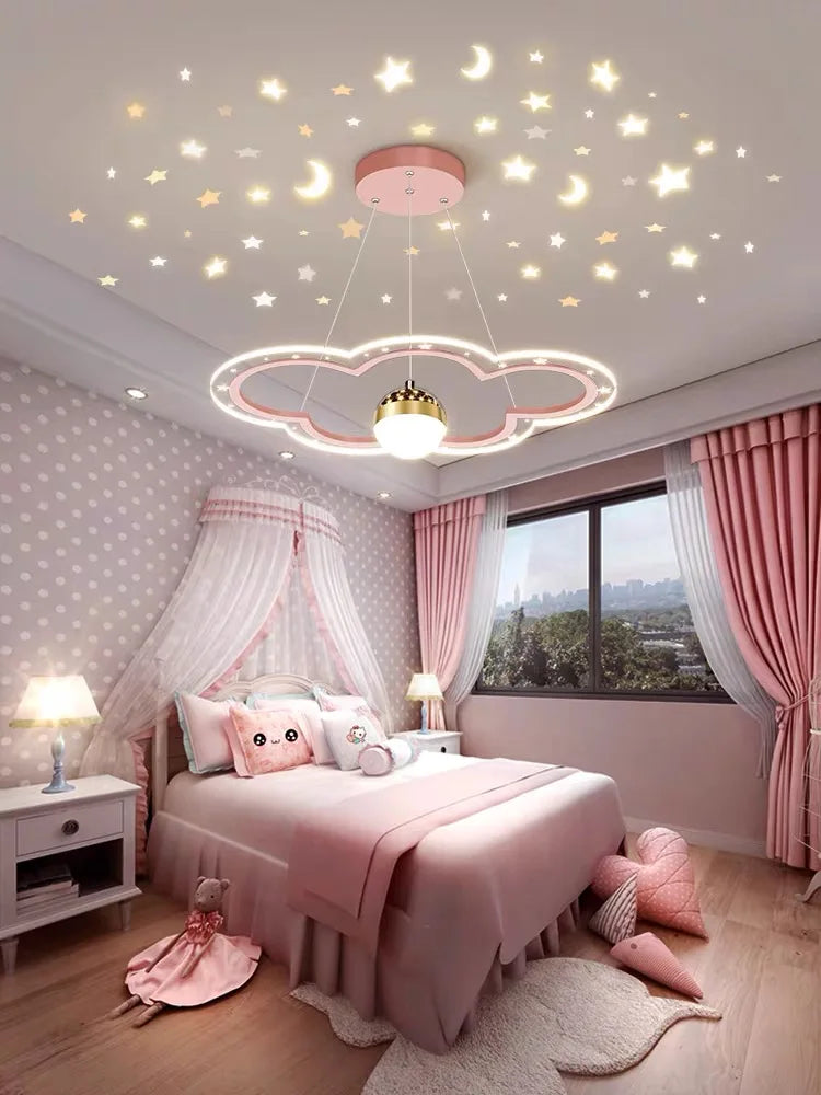 Axyaa Cloud Flower LED Chandelier: Starry Sky Decor for Kids' Bedroom or Study Hall