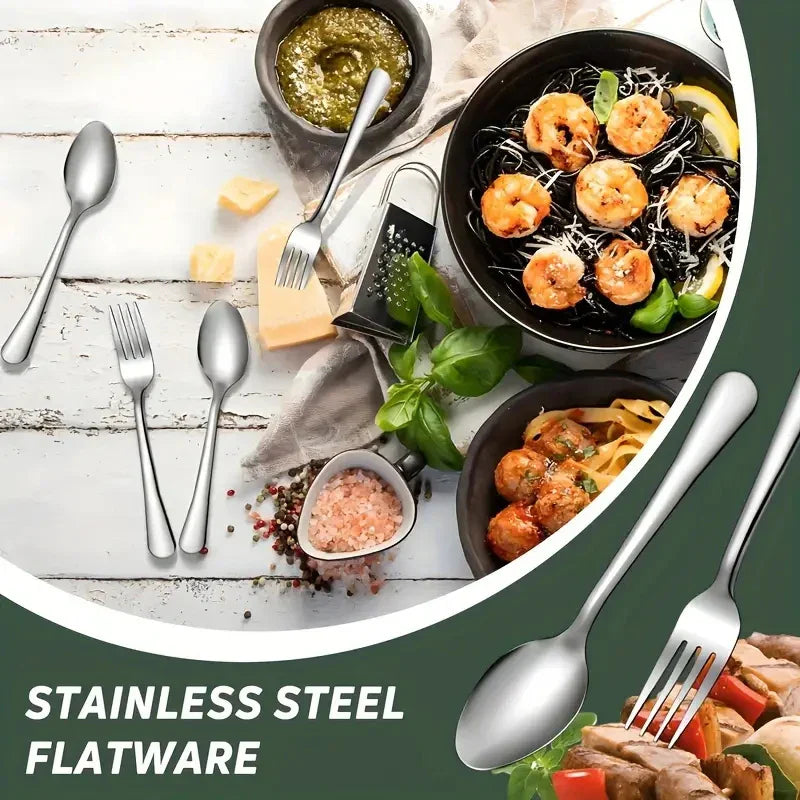 Axyaa Stainless Steel Fork and Spoon Set for Dining - 16 pieces