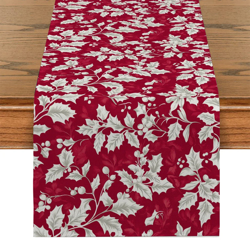 Axyaa Christmas Holly Berry Table Runner for Kitchen Dining Decor