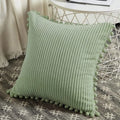 Axyaa Corduroy Stripe Fur Ball Cushion Cover