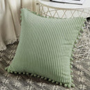 Axyaa Corduroy Stripe Fur Ball Cushion Cover