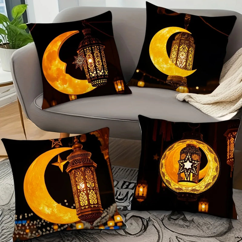 Axyaa Ramadan Crescent Moon Fasting Lamp Pillow Cover for Home Décor
