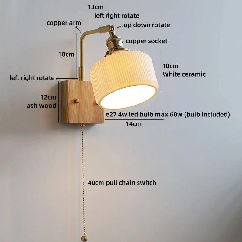 Axyaa White Ceramic LED Wall Lamp, Warm Light, Nordic Modern Round Flower Shade