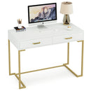 Axyaa White & Gold Vanity Desk with 2 Drawers - Modern Makeup Table for Women