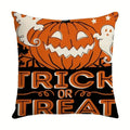 Axyaa Halloween Linen Pillowcase Set, Ghost & Witch Print Throw Pillow Cover