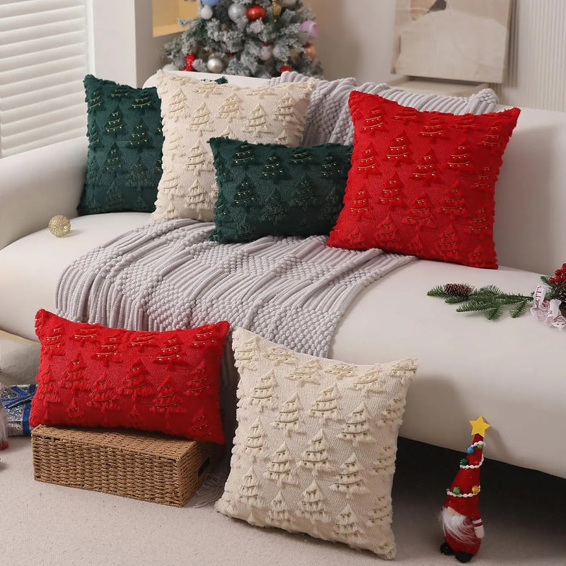 Luxurious Christmas Tree Embroidered Pillow Covers by Axyaa