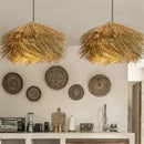 Axyaa Straw Hat Pendant Chandelier, Nordic Retro Rattan LED Drop Lamp