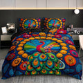 Axyaa Mexican Peacock Pattern Duvet Cover Set with 2 Pillowcases