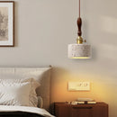 Axyaa Yellow Stone LED Pendant Lamp Retro Brass Wood Handle Hanging Light