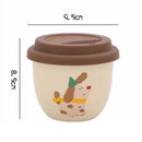 Axyaa Ceramic Coffee Mug Vacuum Flask with Silicone Lid & Cute Animals