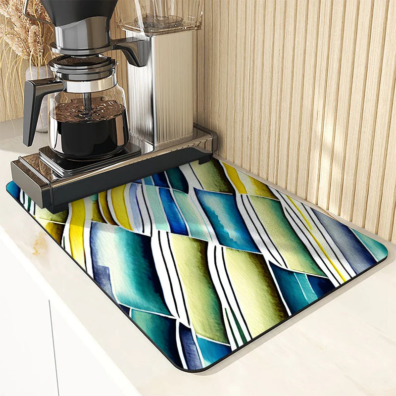 Axyaa Watercolor Geometry Absorbent Kitchen Drying Mat