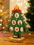 Axyaa Wooden Green Christmas Tree Ornament with Bells - Festive Tabletop Holiday Decor