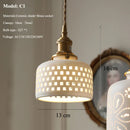 Axyaa Nordic Ceramic Pendant Ceiling Light, Modern Brass Socket Hanging Lamp