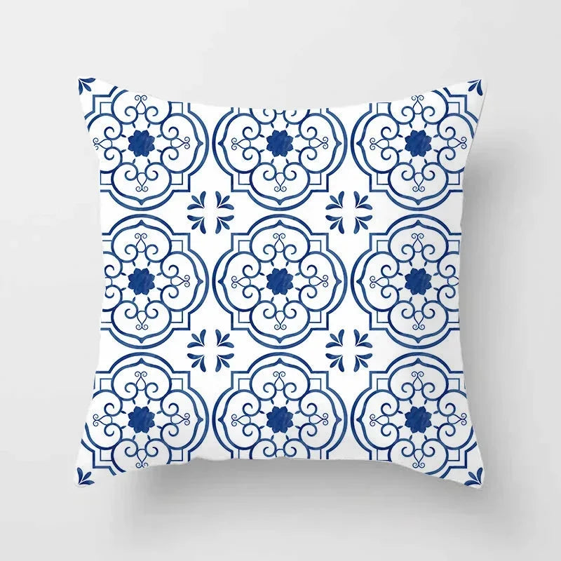 Blue Pattern Cushion Cover 45*45cm Pillowcase for Bedroom Sofa Home Decor by Axyaa