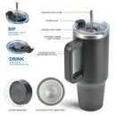 Axyaa 40oz Stainless Vacuum Insulated Coffee Cup with Handle and Straw