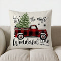 Axyaa Merry Christmas Plaid Trees Pillow Cover for Sofa, Bedroom, Car