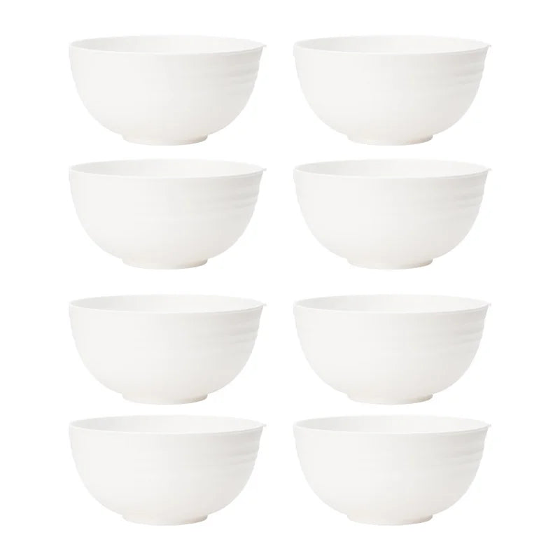 Axyaa White Grain Bowl Set - Reusable Plastic Dinner Bowls for Food, Dessert, Camping