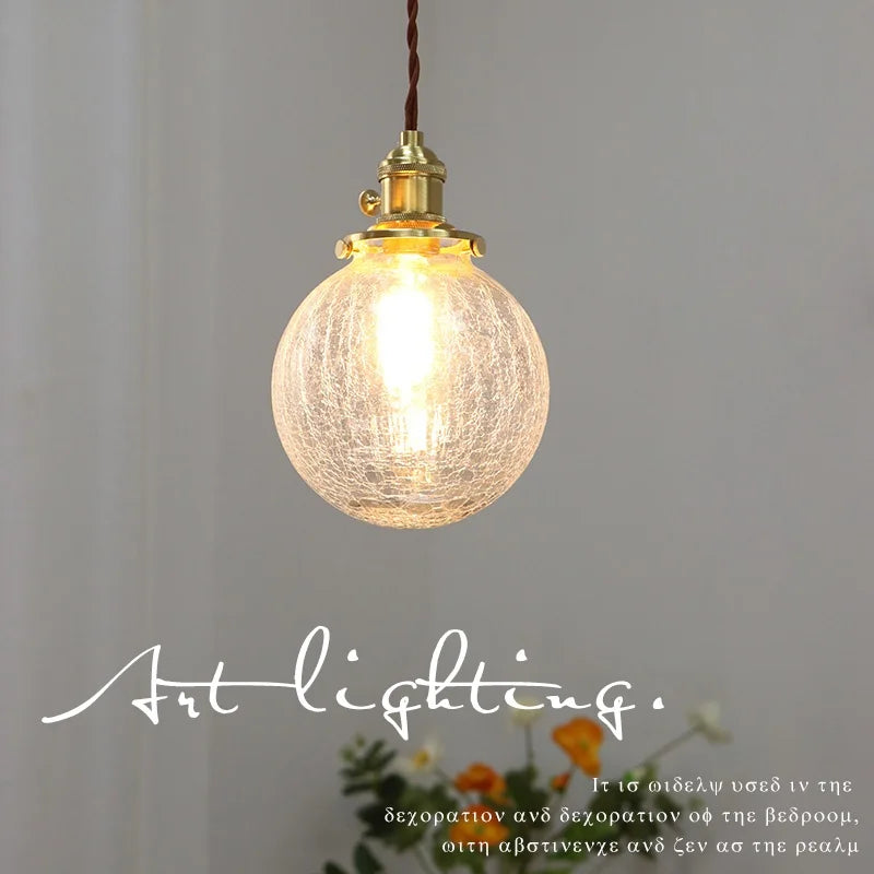Axyaa Modern LED Glass Copper Pendant Light with Knob Switch