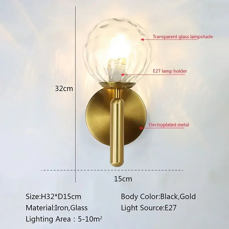Axyaa Glass Ball LED Wall Lamp for Modern Nordic Decor