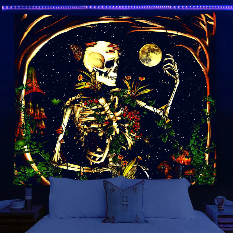 Axyaa UV Tapestry: Fluorescent Skull Wall Hanging Cloth for Bedroom - Psychedelic Art