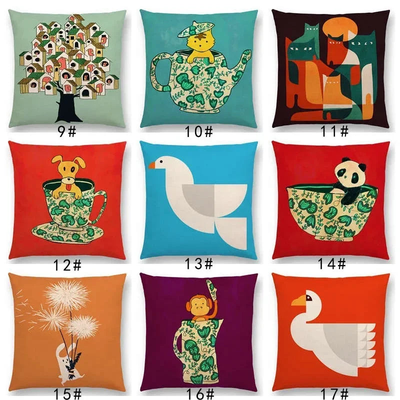 Axyaa Cartoon Animals Cushion Cover - Cat Flamingo Penguin Rabbit Pillow Case