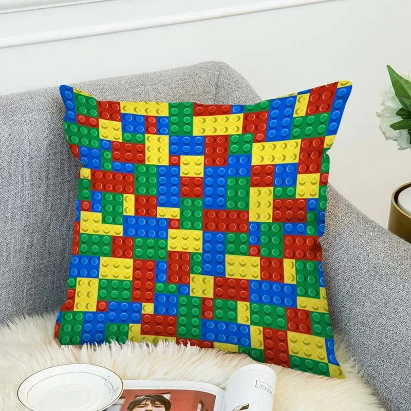 Axyaa Building Blocks Cushion Cover - 45*45 Decorative Pillowcase for Bed & Lounge Chairs