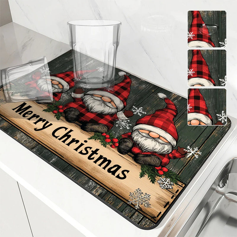 Axyaa Kitchen Draining Mat: Super Absorbent & Quick Dry for Christmas & Coffee.