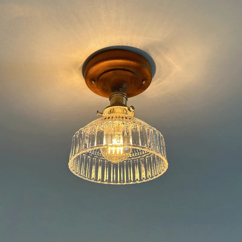 Axyaa Glass Wood LED Ceiling Lights Modern Plafondlamp for Living Room & Corridor