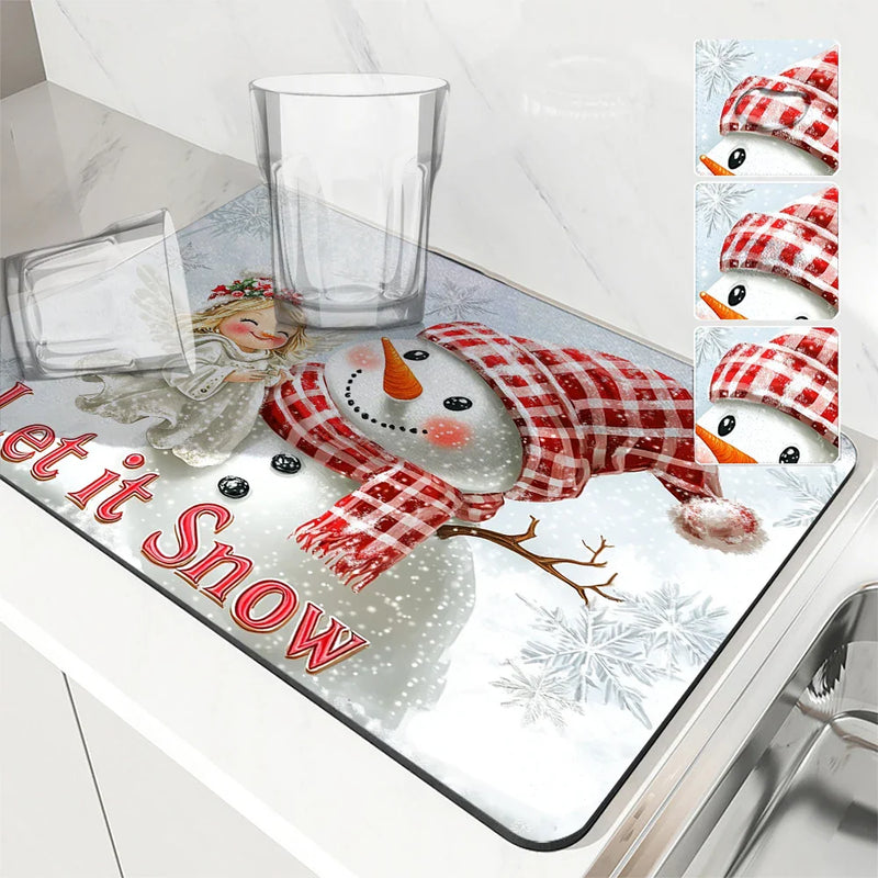 Axyaa Christmas Angel Kitchen Drying Mat Anti-slip Absorbent Draining Pad