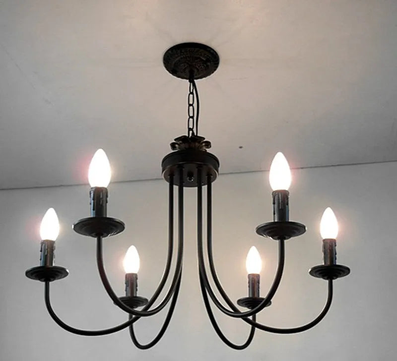 Axyaa Black Curved Arm LED Chandelier: Classic European Wrought Iron Candle Lighting