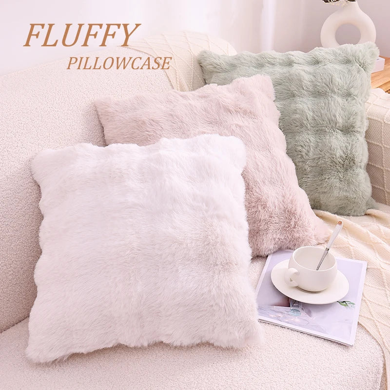 Axyaa Plush Faux Rabbit Fur Throw Pillow Covers