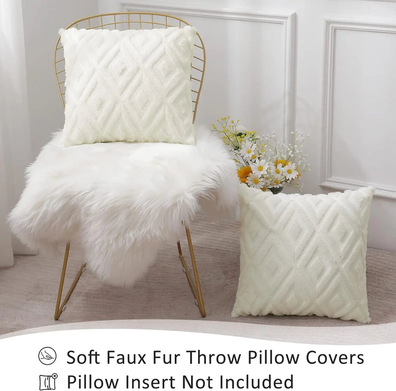 Axyaa White Faux Fur Velvet Pillow Covers 18x18 - Decorative Cushion Cover 45*45