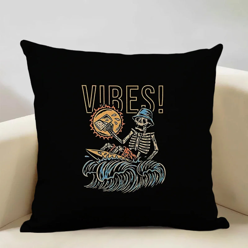 Axyaa Skull Head Pillow Cover Black Cartoon Design 45x45cm