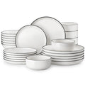 Axyaa 24/48-Piece Black Rim Porcelain Dinnerware Set for 6/12 - Plates/Bowls Service
