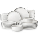 Axyaa 24/48-Piece Black Rim Porcelain Dinnerware Set for 6/12 - Plates/Bowls Service