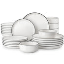 Axyaa 24/48 Piece Black Rim Porcelain Dinnerware Set - Service for 6/12