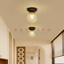 Axyaa Walnut Wood Glass LED Ceiling Light Fixture for Modern Spaces