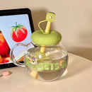 Axyaa Cute Bear Glass Cup - Large Aesthetic Tumbler with Lid and Straw