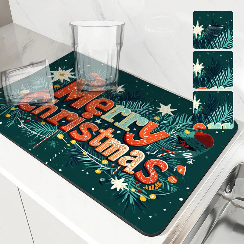 Axyaa Christmas Drying Mat - Absorbent & Antiskid Kitchen Pad