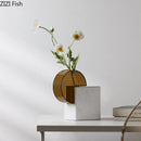 Axyaa Geometric Marble Vase: Creative Acrylic Flowers Display, Room Aesthetic Decor